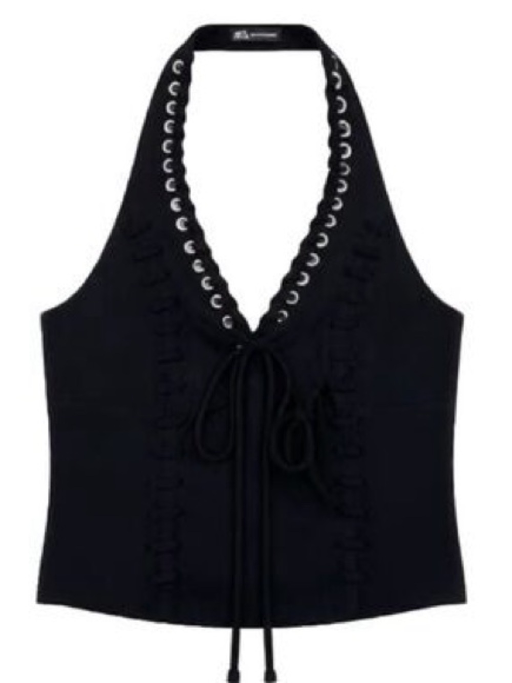 Moa Moa Black Lace-Up Halter Crop Top
